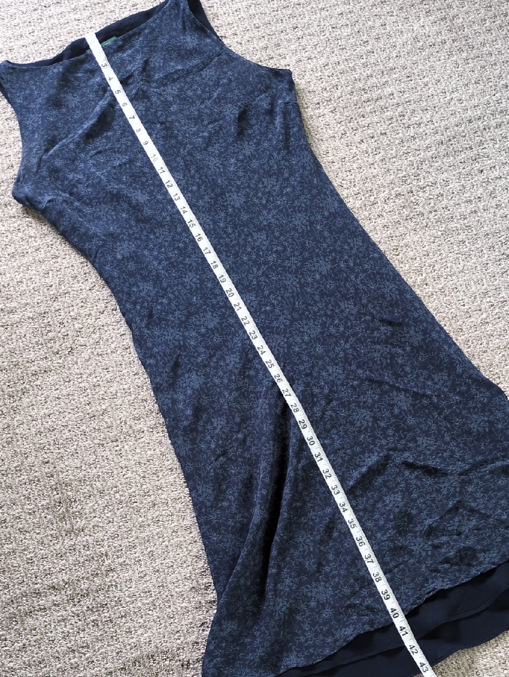 STUNNING Ralph Lauren Navy Blue Silk Floral Boatneck Midi Dress, Size 12 - Picture 6 of 9